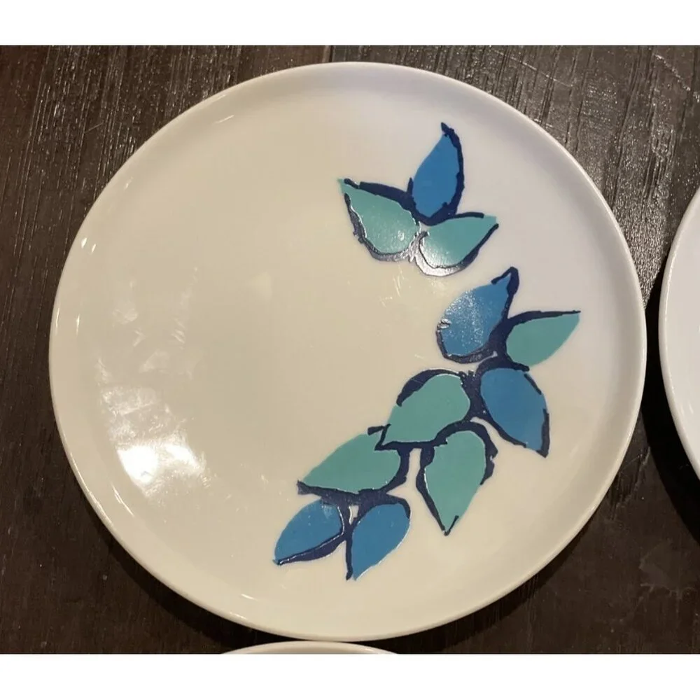Paul McCobb San‎ Remo Contempri Bread Butter Plates Blue Leaves MCM Set Of 6